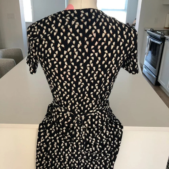 Mango Basics Short Sleeve Print Pattern Wrap Dress in Navy White Gold Size XXS - Picture 8 of 12